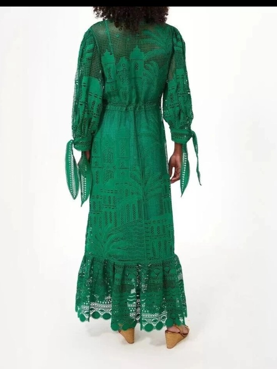 House of Harlow 1960 Green Crochet Embroidered Long Sleeve Maxi Dress Sz S NWOT - Picture 2 of 11